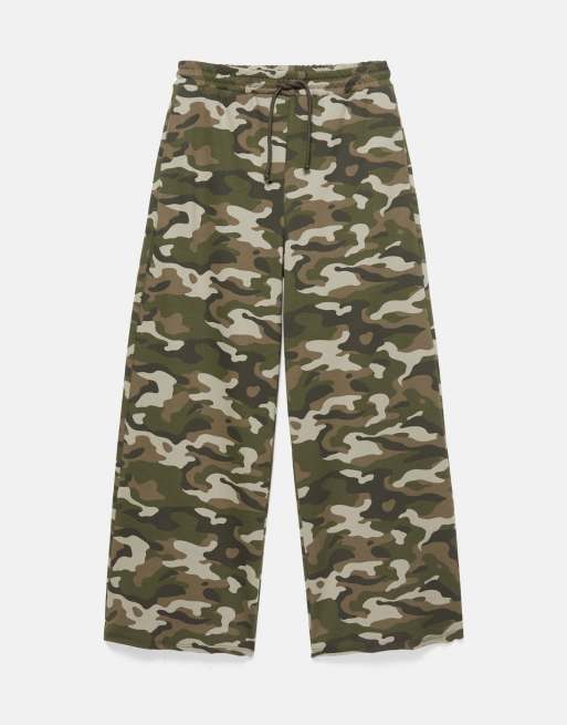 Pull&Bear bukser med brede ben og print i khaki, 5 af 7