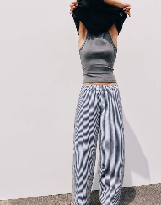 Pull&Bear bukser med lige ben og striber i navy, 5 af 7