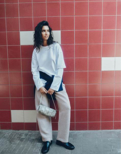 Pull&Bear bukser med neoprenlook i gråmeleret - view 1