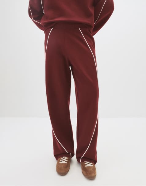 Pull&Bear Burgundy tracksuit bottoms with piping in burgundy