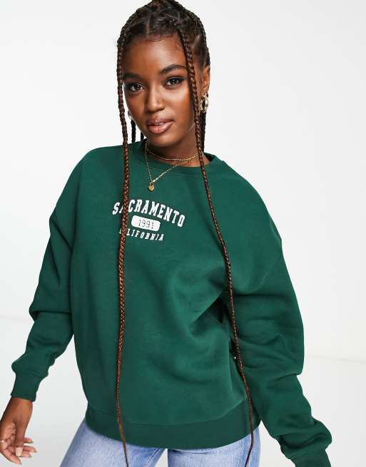 Pull&Bear – Butelkowozielona bluza z napisem „Sacramento“