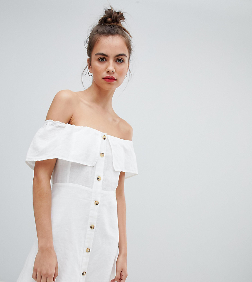 Pull & Bear button down dress in white-Multi