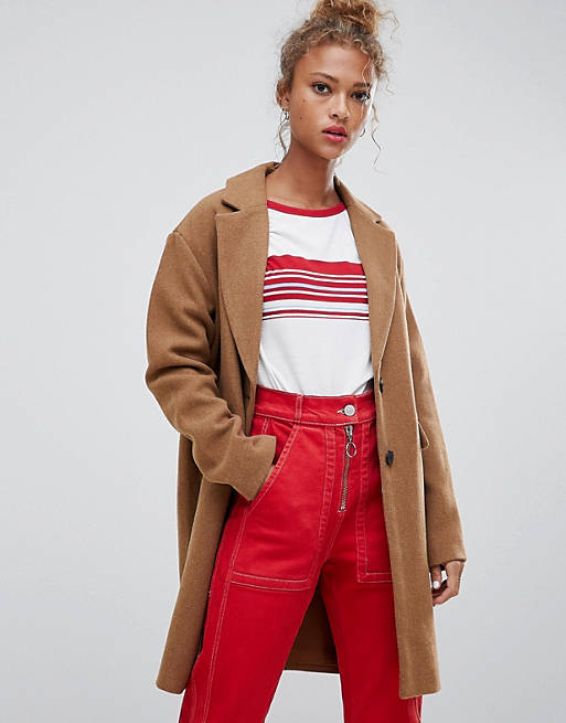 Pull&Bear button front coat in tan