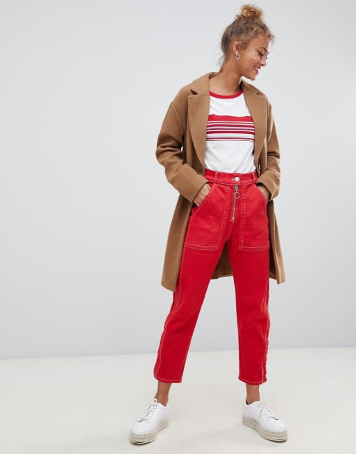 Pull Bear button front coat in tan