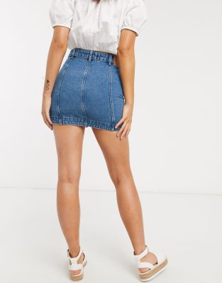 dark blue denim mini skirt