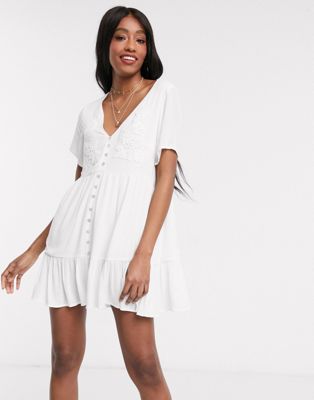 Pull&Bear button front dress in white