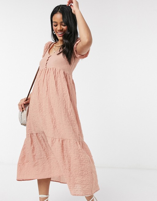 Pull&Bear button front smock midi dress in rust