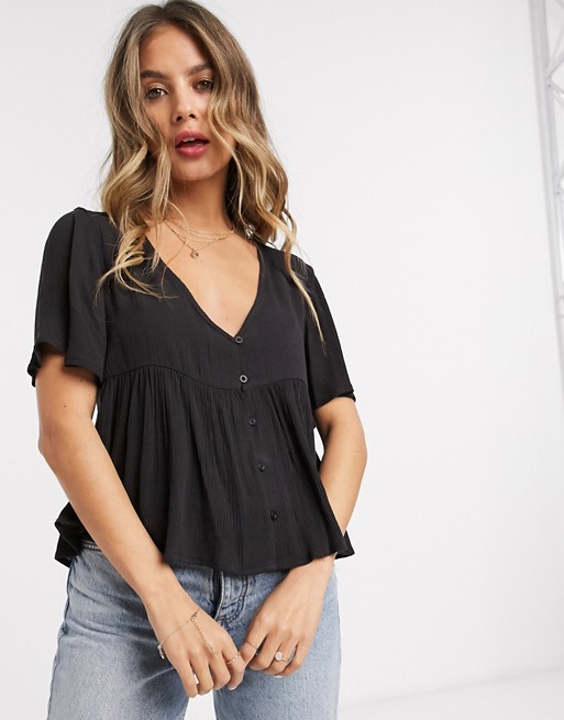 Pull&Bear button front top in black