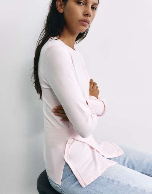 Pull&Bear Buttoned crossover jumper in pink, 5 of 7