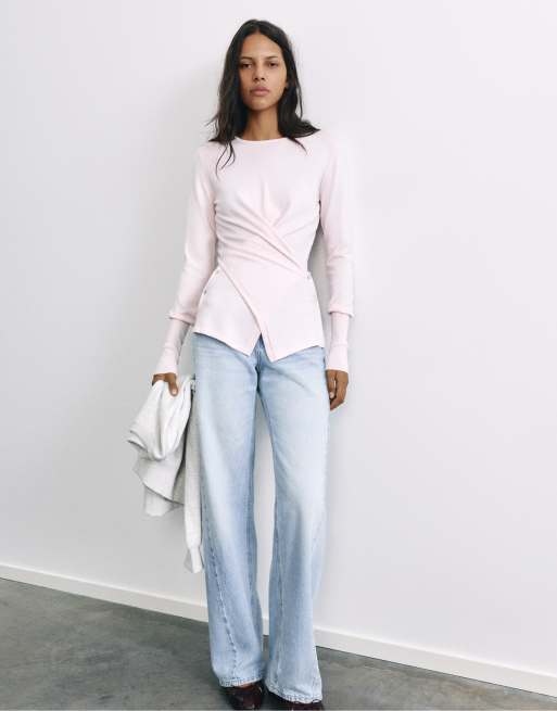 Pull&Bear Buttoned crossover jumper in pink, 6 of 7