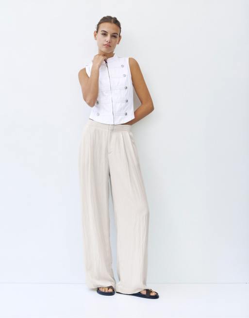 Pull&Bear byxor med elastisk midja i beige, 2 av 7