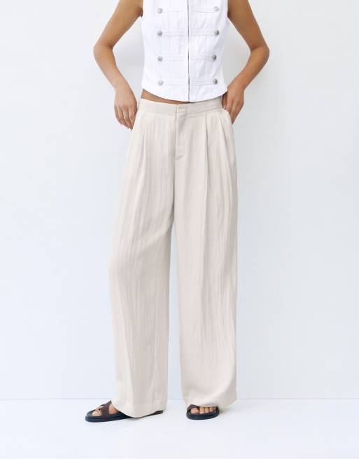 Pull&Bear byxor med elastisk midja i beige, 3 av 7