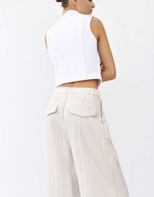 Pull&Bear byxor med elastisk midja i beige, 4 av 7