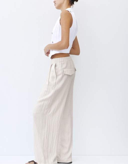 Pull&Bear byxor med elastisk midja i beige, 6 av 7