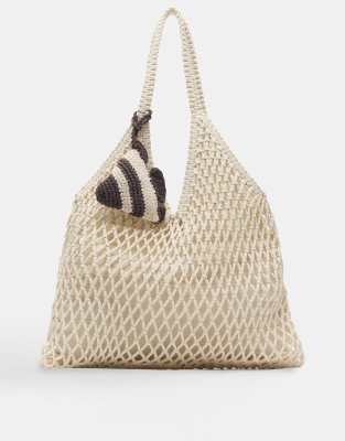 Pull & Bear - Cabas en macramé à ornements - Écru-Blanc