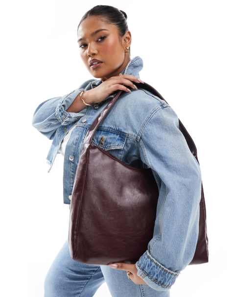 Pull&Bear - Cabas taille moyenne en similicuir - Bordeaux profond - view 1