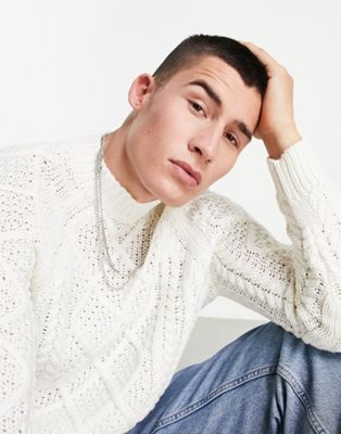 Pull&Bear cable knit jumper in white