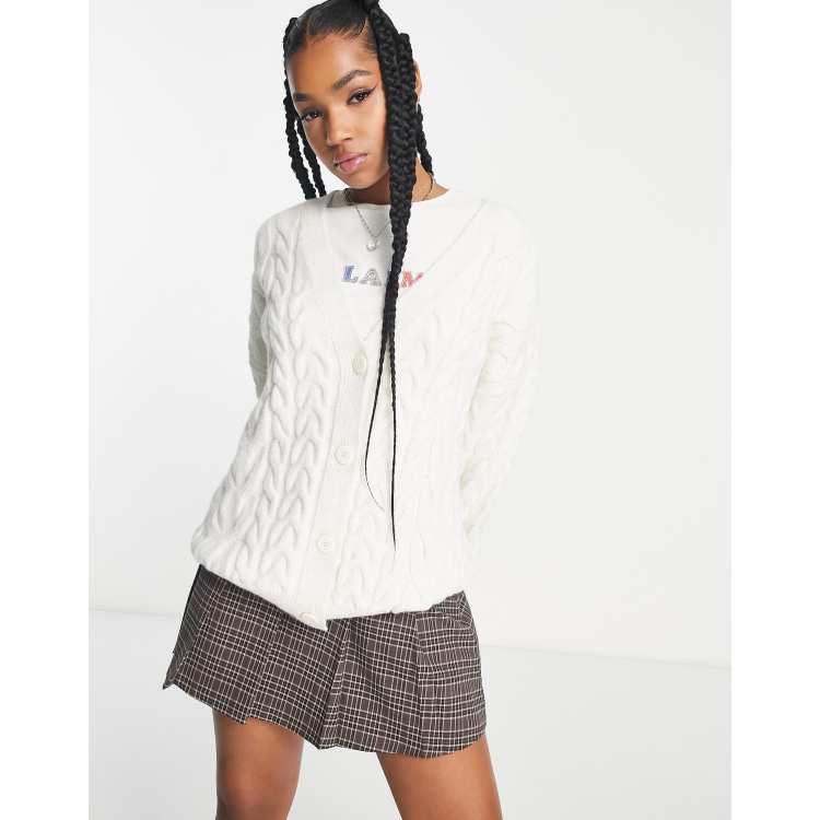 Pull&Bear cable knit oversized cardigan in ecru