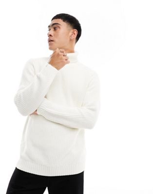 Pull&Bear cable knit roll neck jumper in ice