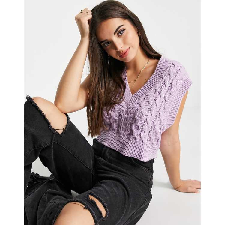 Pull&Bear cable knit v-neck vest in lilac ASOS - Main Image