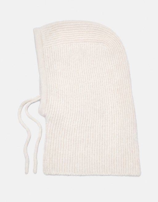 Pull&Bear cagoule en maille côtelée beige en laine, 2 de 4