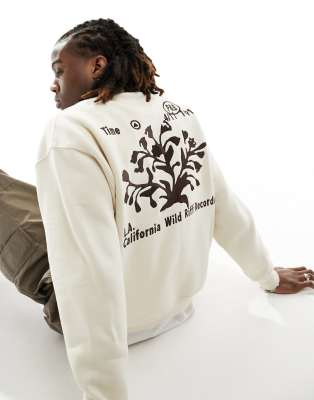 Pull & Bear Cali Wildlife Backprint Sweatshirt In Ecru-neutral