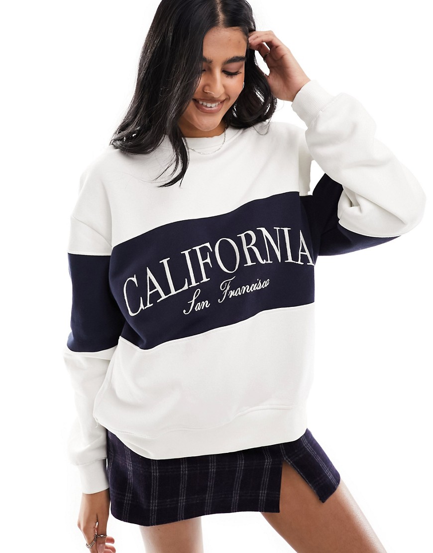 Pull & Bear 'California' sweatshirt in white stripe