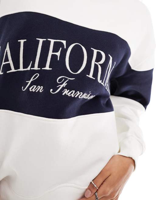 Pull&Bear 'California' sweatshirt in white stripe