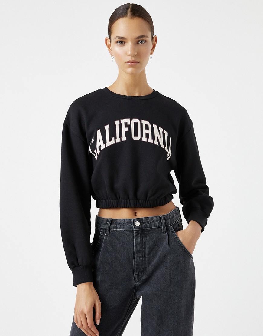 Pull & Bear California varsity sweatshirt in black