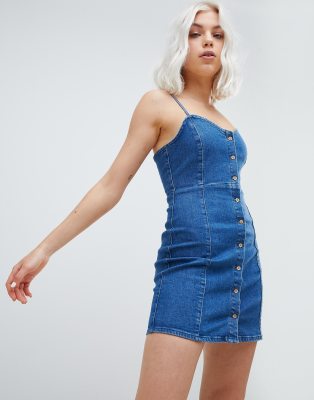 Pull\u0026Bear cami denim dress in blue | ASOS