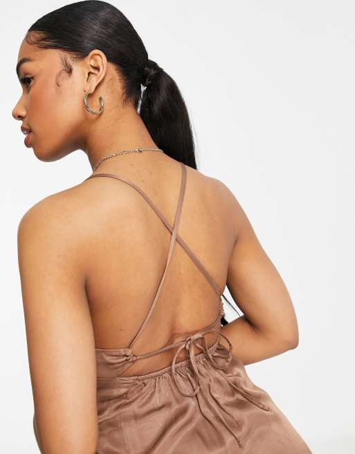 Pull&Bear cami mini satin slip dress in bronze