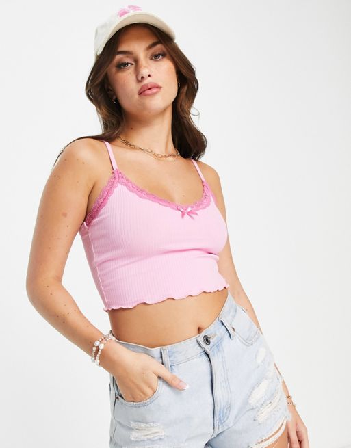 Lace-trimmed detail crop top - pull&bear