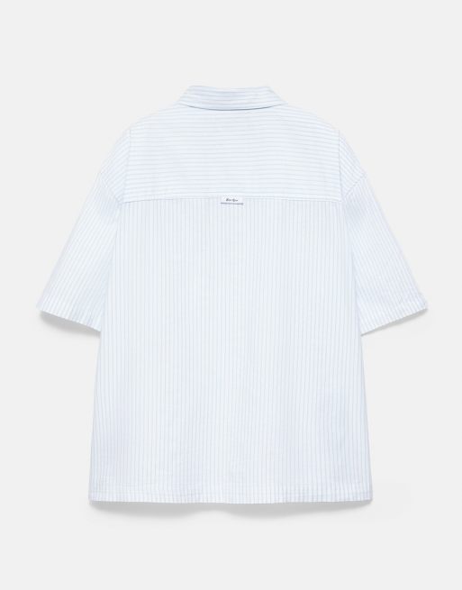Pull&Bear camicia a maniche corte a righe in ecru chiaro, 4 di 4