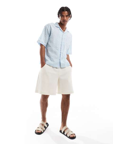 Pull&Bear - Camicia a maniche corte azzurra testurizzata - view 1