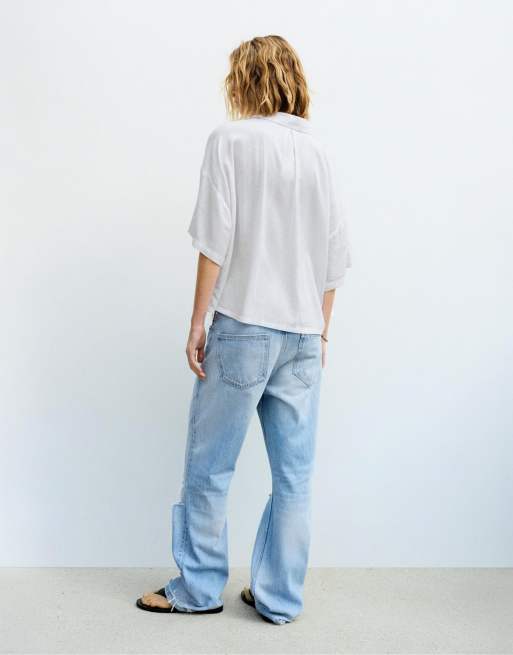 Pull&Bear - Camicia a maniche corte in misto lino bianca, 4 di 4