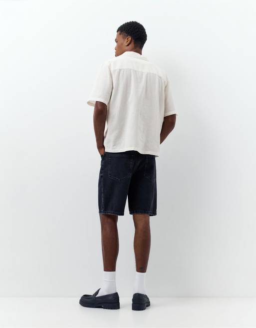 Pull&Bear - Camicia a maniche corte in misto lino bianco sporco, 4 di 4