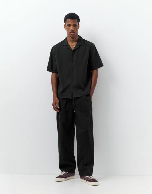 Pull&Bear - Camicia a maniche corte in misto lino nera, 2 di 4