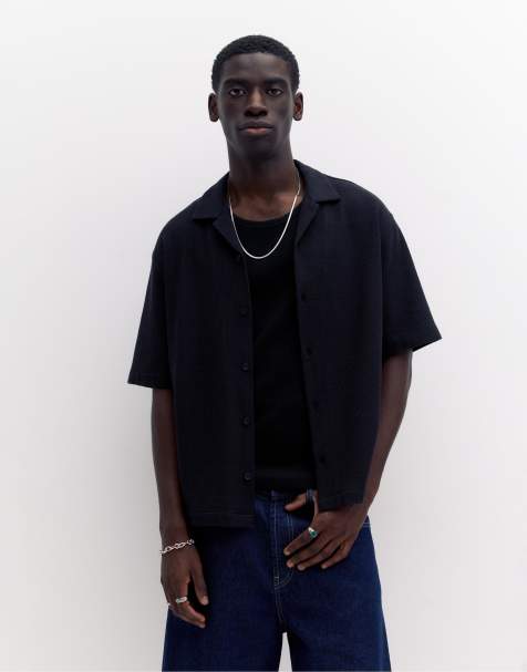 Pull&Bear - Camicia a maniche corte in spugna nera - view 1