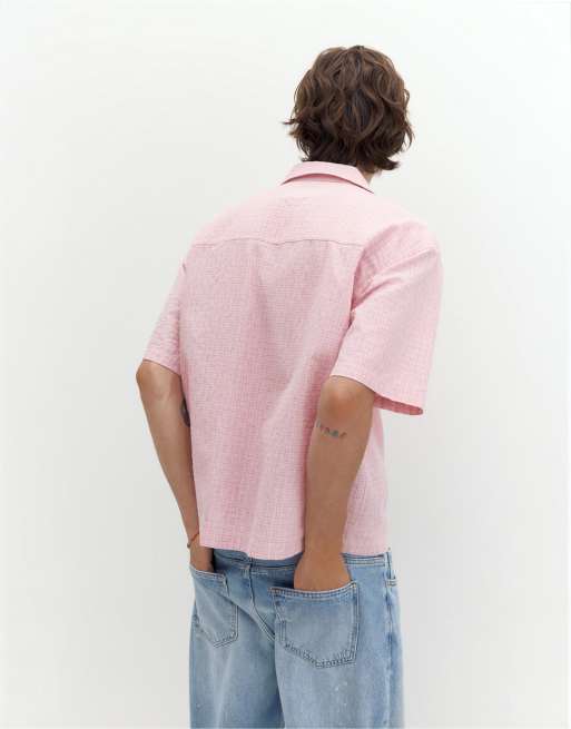 Pull&Bear - Camicia a maniche corte rosa a quadri, 2 di 4