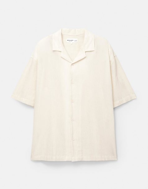 Pull&Bear - Camicia a maniche corte rustica color sabbia a righe - view 1