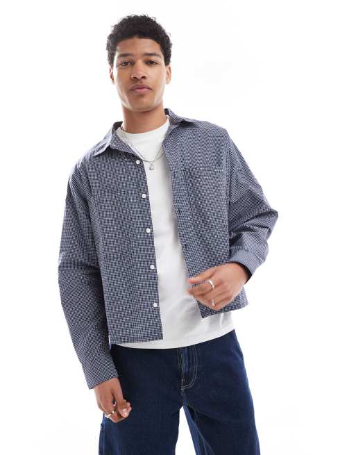 Pull&Bear - Camicia a maniche lunghe blu a quadri