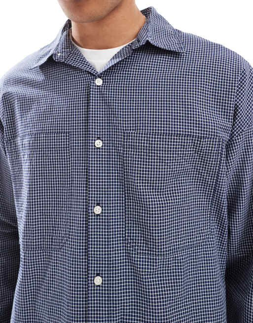 Pull&Bear - Camicia a maniche lunghe blu a quadri