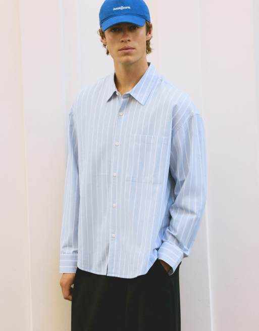 Pull&Bear - Camicia a maniche lunghe blu a righe, 4 di 4