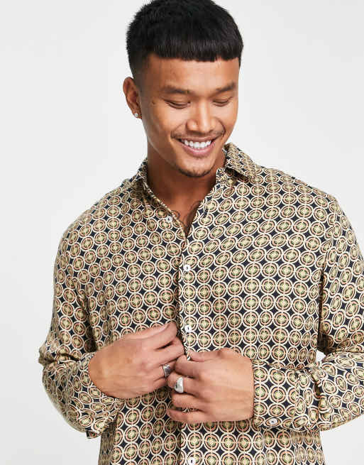 Pull&Bear - Camicia a maniche lunghe con stampa geometrica stile anni '70