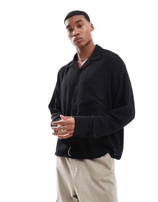 Pull&Bear - Camicia a maniche lunghe nera testurizzata