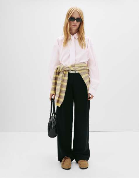 Pull&Bear - Camicia a maniche lunghe rosa a righe con cravatta - view 1