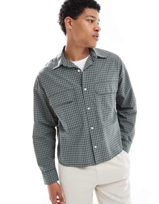 Pull&Bear - Camicia a maniche lunghe verde a quadri