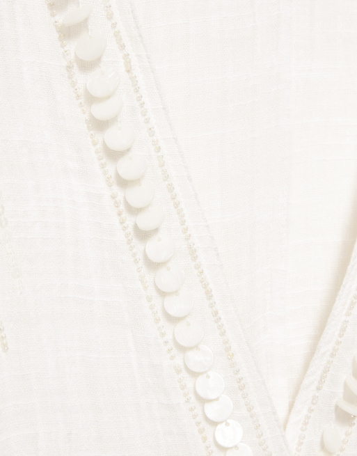 Pull&Bear - Camicia a portafoglio bianca con perline, 2 di 4