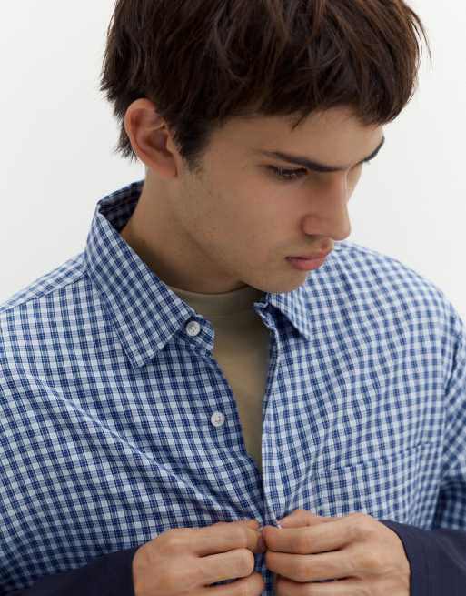 Pull&Bear camicia a quadri con doppia manica blu, 3 di 7