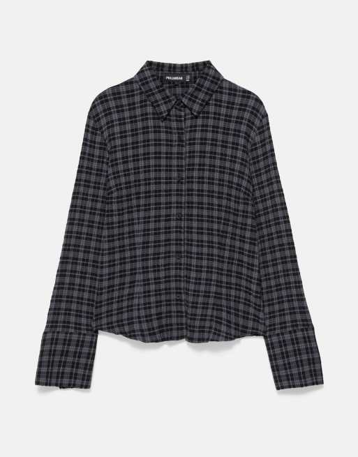 Pull&Bear camicia a quadri grigia con pince, 5 di 7
